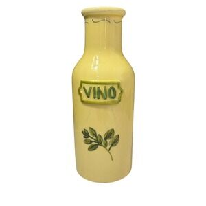 Italian Ceramic Wine Decanter Yellow Olive Motif Ceramiche Virginia Italy